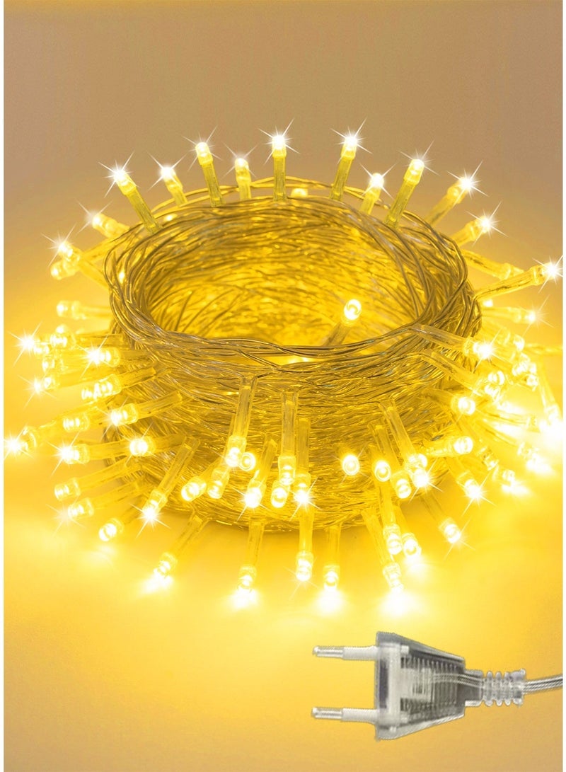 xianye أضواء خيط LED 360 من XIANYE للداخل والخارج، سلك شفاف، أضواء عيد الميلاد البيضاء الدافئة القابلة للتوصيل لتزيين العطلات، 50 متر من أضواء الجنيات المتلألئة القابلة للتوصيل للحفلات والزفاف وعيد الحب والديكور المنزلي وغرفة النوم والأشجار والفناء والباحة وديكور الربيع ورمضان. - Image 1